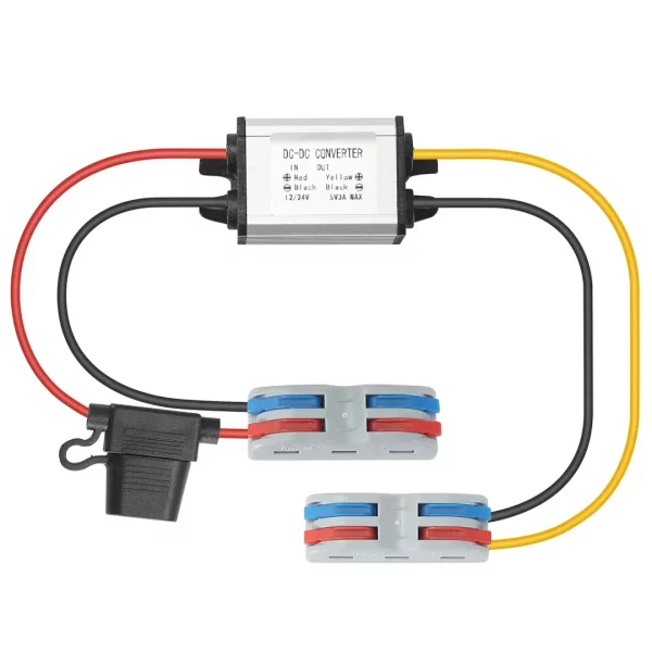 DC Step Down Converter 8-32V 12V/24V to 5V3A Voltage Waterproof Transformer with Fuse