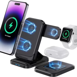 BEYIMEI Cell Phone Wireless Chargers,3 in 1 Charging Station for Multiple Devices for iPhone 15 14 13 12 11 Pro Max XR XS 8 Plus, for Apple Watch 8 7 6 5 4 3 2 SE,for AirPods Pro 3 2