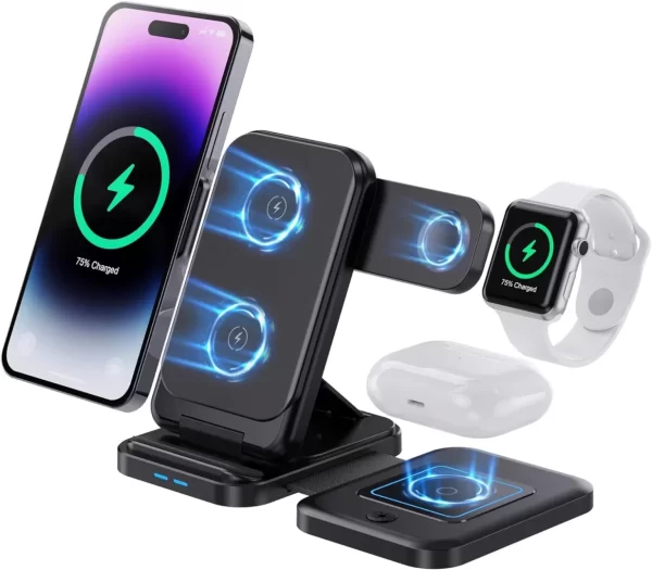 BEYIMEI Cell Phone Wireless Chargers,3 in 1 Charging Station for Multiple Devices for iPhone 15 14 13 12 11 Pro Max XR XS 8 Plus, for Apple Watch 8 7 6 5 4 3 2 SE,for AirPods Pro 3 2