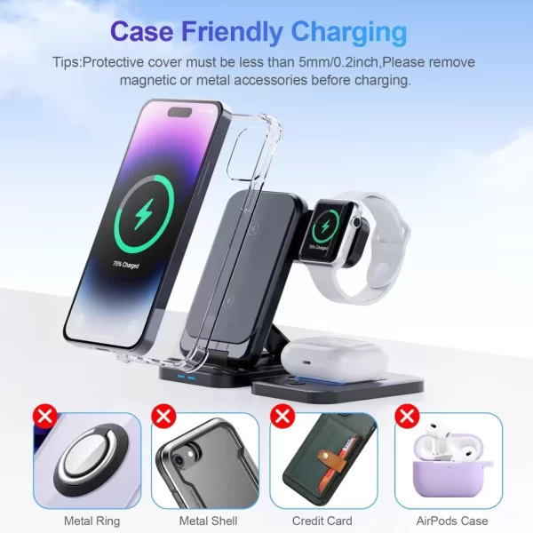 BEYIMEI Cell Phone Wireless Chargers,3 in 1 Charging Station for Multiple Devices for iPhone 15 14 13 12 11 Pro Max XR XS 8 Plus, for Apple Watch 8 7 6 5 4 3 2 SE,for AirPods Pro 3 2