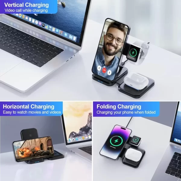 BEYIMEI Cell Phone Wireless Chargers,3 in 1 Charging Station for Multiple Devices for iPhone 15 14 13 12 11 Pro Max XR XS 8 Plus, for Apple Watch 8 7 6 5 4 3 2 SE,for AirPods Pro 3 2