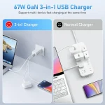 BEYIMEI 67W USB C Wall Charger,GaN III 3-Port PD QC Foldable Charger,Type C and USB A Laptop Charge Adapter for All iPad iPhone 15 14 13 12 Pro Max Pixel Note Galaxy