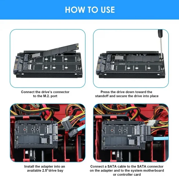 BEYIMEI M.2 NGFF to SATA3.0 Adapter Card, Dual M.2 B-Key SSD to 6G Interface Adapter Card, SATA to Dual M.2 SATA 2.5'' SSD (JBOD)
