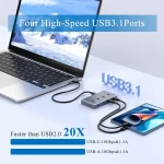BEYIMEI USB3.2 Hub Ports, 6-Port USB Hub, USB A/Type-C Splitter with USB C Power Port,10 Gbps Data Transfer USB Extender for Laptop, PC, HDD,Flash Drive, Keyborad and More
