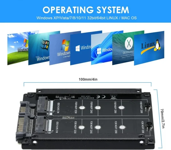 BEYIMEI M.2 NGFF to SATA3.0 Adapter Card, Dual M.2 B-Key SSD to 6G Interface Adapter Card, SATA to Dual M.2 SATA 2.5'' SSD (JBOD)