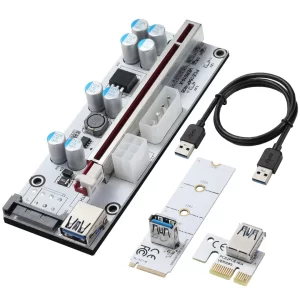BEYIMEI PCI-E 1X to 16X VER010-X Riser Card with M.2 to PCI-E X1 NGFF Slot Adapter Card,for Bitcoin Crypto Mining Ethereum Mining