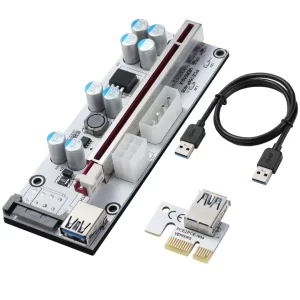 BEYIMEI Mining Riser Card,PCI-E 1X to 16X Adapter Card,with 0.6 m USB 3.0 Extension Cable,6PIN / 4PIN / SATA Interface, for Bitcoin, Crypto Mining Ethereum Mining ETH (VER010-X,1 Pack)