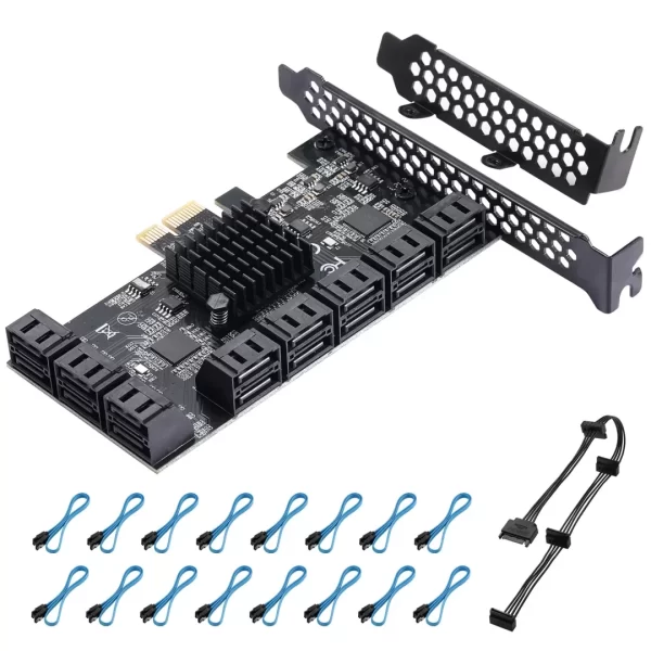 BEYIMEI PCIE SATA Card 16 Ports, 6 Gbit/s SATA 3.0 PCIe Card, PCIe to SATA Controller Expansion Card, Boot as System Hard Drive, Suitable for All PCIE Slots (JMB575 + ASM1064)