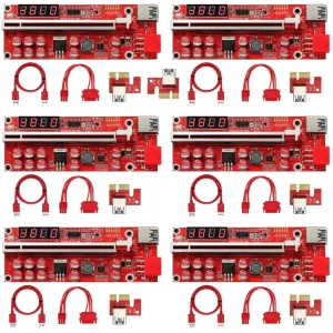 BEYIMEI PCI-E 1X to 16X Riser Card, 10 Capacitors,PCI-E Riser for Bitcoin Litecoin Ethereum Mining ETH,with USB 3.0 Extension Cable, 6PIN SATA Power Cable - GPU Extender Riser Card - (V013-PRO,6 Pack)