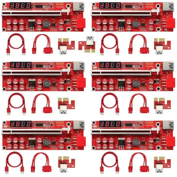 BEYIMEI PCI-E 1X to 16X Riser Card, 10 Capacitors,PCI-E Riser for Bitcoin Litecoin Ethereum Mining ETH,with USB 3.0 Extension Cable, 6PIN SATA Power Cable - GPU Extender Riser Card - (V013-PRO,6 Pack)