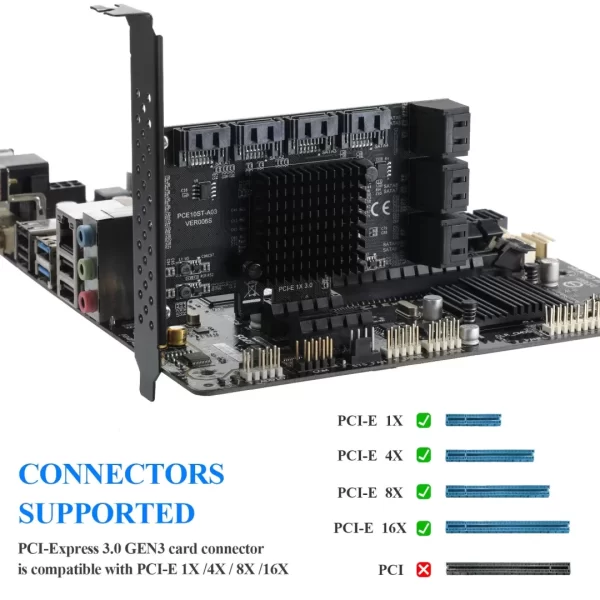 BEYIMEI PCIE 1X SATA Card 10 Ports,6 Gbps SATA 3.0 Controller PCIe Expansion Card,Non-Raid,Support 10 SATA 3.0 Devices,with Low Profile Bracket and 10 SATA Cables（Chip:ASM1166）