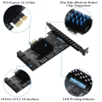 BEYIMEI PCIE 1X SATA Card 10 Ports,6 Gbps SATA 3.0 Controller PCIe Expansion Card,Non-Raid,Support 10 SATA 3.0 Devices,with Low Profile Bracket and 10 SATA Cables（Chip:ASM1166）