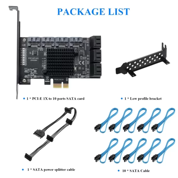 BEYIMEI PCIE 1X SATA Card 10 Ports,6 Gbps SATA 3.0 Controller PCIe Expansion Card,Non-Raid,Support 10 SATA 3.0 Devices,with Low Profile Bracket and 10 SATA Cables（Chip:ASM1166）