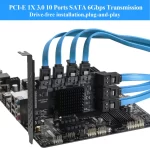 BEYIMEI PCIE 1X SATA Card 10 Ports,6 Gbps SATA 3.0 Controller PCIe Expansion Card,Non-Raid,Support 10 SATA 3.0 Devices,with Low Profile Bracket and 10 SATA Cables（Chip:ASM1166）