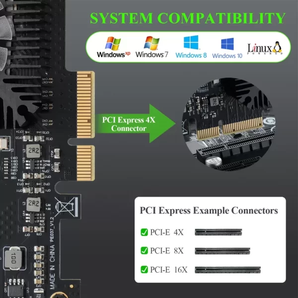 BEYIMEI PCI-E 4X SATA Card 20 Ports, PCI Express SATA Controller Expansion Card, 6 Gbit/s SATA 3.0 PCIe Card Without Raid, Boot as System Disk Support HDD or SSD