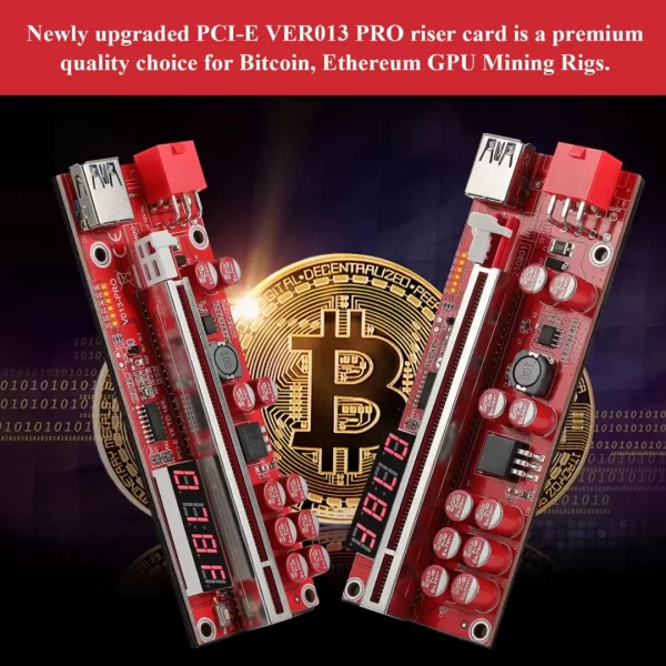 BEYIMEI PCI-E 1X to 16X Riser Card, 10 Capacitors,PCI-E Riser for Bitcoin Litecoin Ethereum Mining ETH,with USB 3.0 Extension Cable, 6PIN SATA Power Cable - GPU Extender Riser Card - (V013-PRO,1 Pack)