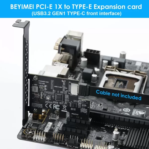BEYIMEI PCI-E 1X to USB 3.2 GEN1 5Gbps Type-E A-Key Expansion Card,Front Panel Type-C Interface for Desktop PC(ASM1042A)
