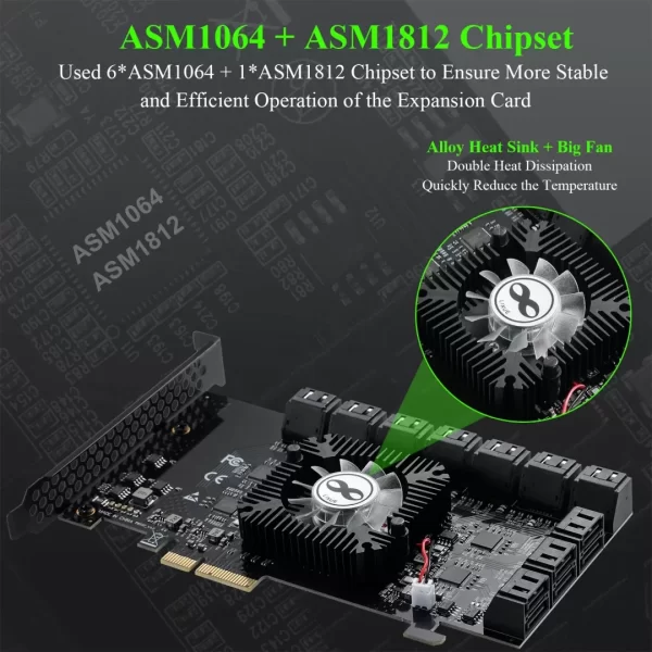 BEYIMEI PCI-E 4X SATA Card 20 Ports, PCI Express SATA Controller Expansion Card, 6 Gbit/s SATA 3.0 PCIe Card Without Raid, Boot as System Disk Support HDD or SSD