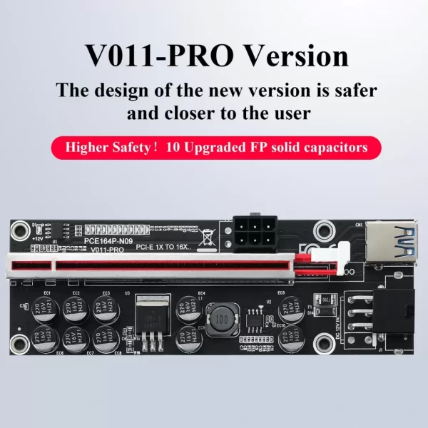 BEYIMEI PCI-E 1X to 16X Riser Card, 10 Capacitors,for Bitcoin Ethereum Mining ETH,with 0.6 m USB 3.0 Extension Cable & 6PIN SATA Power Cable - GPU Extender Riser Card - (V011-PRO,1 Pack)