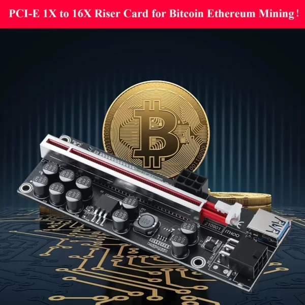 BEYIMEI PCI-E 1X to 16X Riser Card, 10 Capacitors,for Bitcoin Ethereum Mining ETH,with 0.6 m USB 3.0 Extension Cable & 6PIN SATA Power Cable - GPU Extender Riser Card - (V011-PRO,1 Pack)
