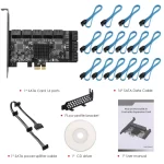 BEYIMEI PCIE SATA Card 16 Ports, 6 Gbit/s SATA 3.0 PCIe Card, PCIe to SATA Controller Expansion Card, Boot as System Hard Drive, Suitable for All PCIE Slots (JMB575 + ASM1064)