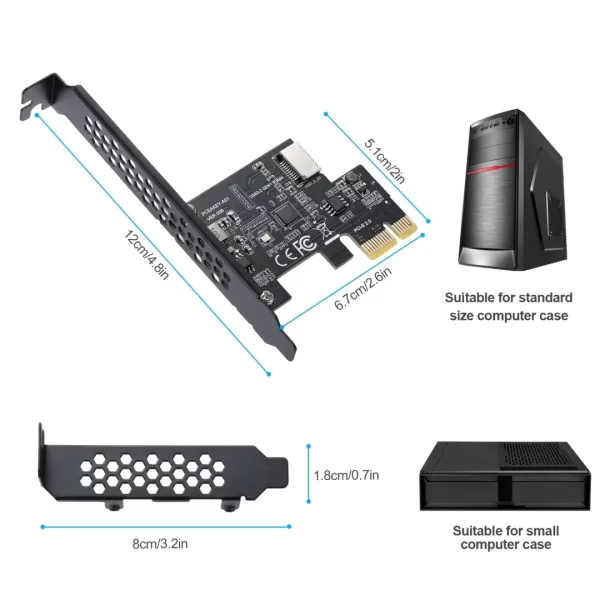 BEYIMEI PCI-E 1X to USB 3.2 GEN1 5Gbps Type-E A-Key Expansion Card,Front Panel Type-C Interface for Desktop PC(ASM1042A)