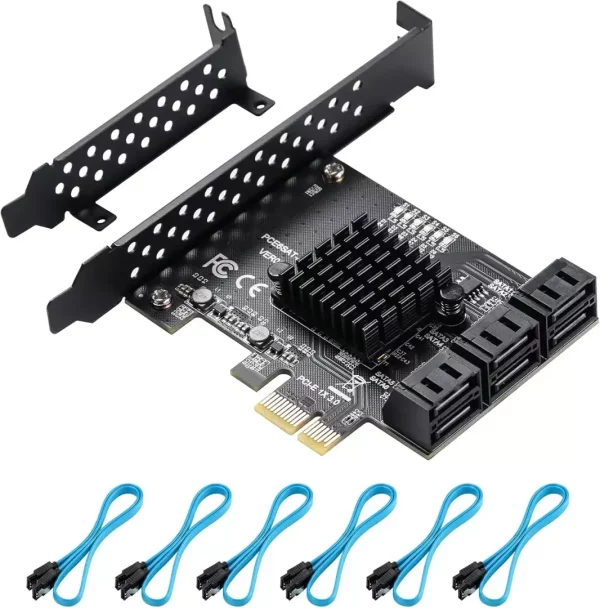 6-Port PCIe SATA 3.0 Expansion Card - 6 Gbps, Includes 6 SATA Cables and Low Profile Bracket (ASMedia ASM1166)