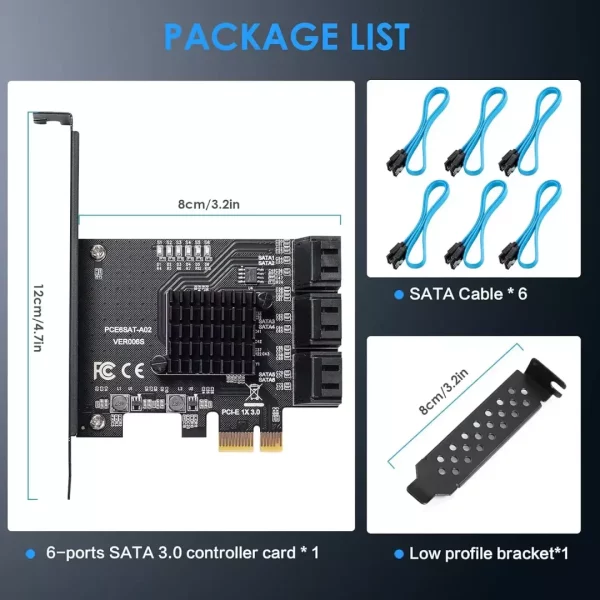 6-Port PCIe SATA 3.0 Expansion Card - 6 Gbps, Includes 6 SATA Cables and Low Profile Bracket (ASMedia ASM1166)