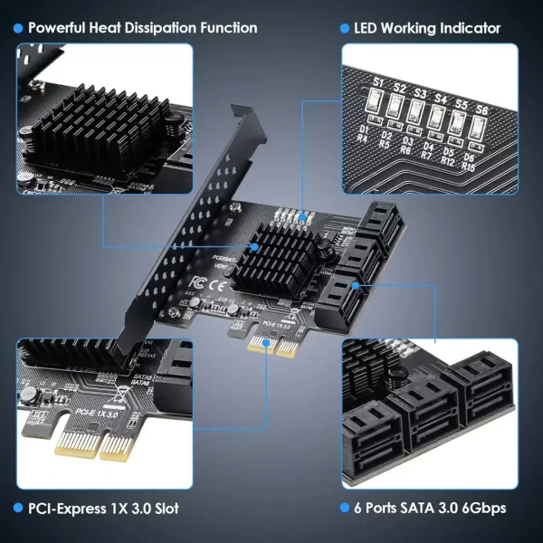 6-Port PCIe SATA 3.0 Expansion Card - 6 Gbps, Includes 6 SATA Cables and Low Profile Bracket (ASMedia ASM1166)