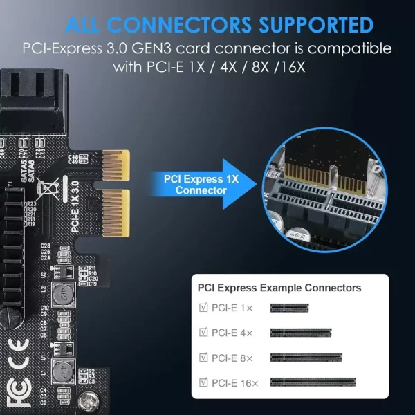 6-Port PCIe SATA 3.0 Expansion Card - 6 Gbps, Includes 6 SATA Cables and Low Profile Bracket (ASMedia ASM1166)