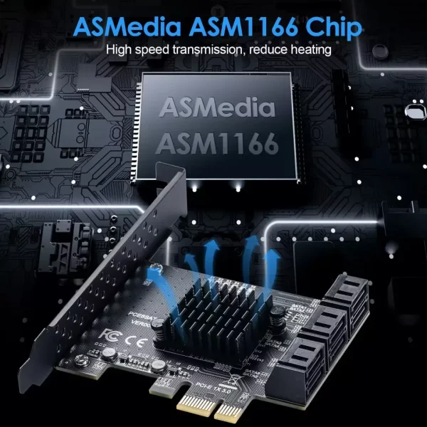 6-Port PCIe SATA 3.0 Expansion Card - 6 Gbps, Includes 6 SATA Cables and Low Profile Bracket (ASMedia ASM1166)
