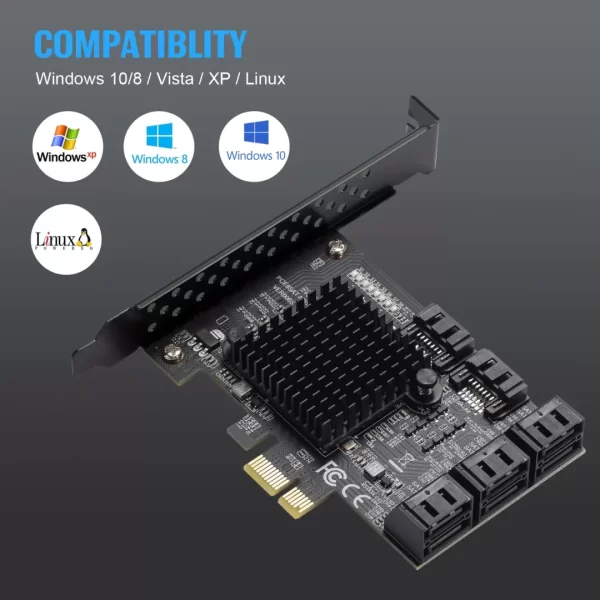 BEYIMEI PCIe SATA Card 8 Ports, with 8 SATA Cables, Power Splitter Cable andLow Profile Bracket,SATA 3.0 Controller Expansion Card, PCI-E X1 3.0 Gen3 (6Gbps) Controller Card (ASM1064+JMB575)