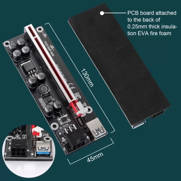 BEYIMEI PCI-E 1X to 16X Riser Card, with 0.6 m USB 3.0 Extension Cable & 6PIN SATA Power Cable - GPU Extender Riser Card - for Bitcoin Ethereum Mining ETH (VER009S,6 Pack)