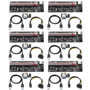 BEYIMEI PCI-E 1X to 16X Riser Card, with 0.6 m USB 3.0 Extension Cable & 6PIN SATA Power Cable - GPU Extender Riser Card - for Bitcoin Ethereum Mining ETH (VER009S,6 Pack)