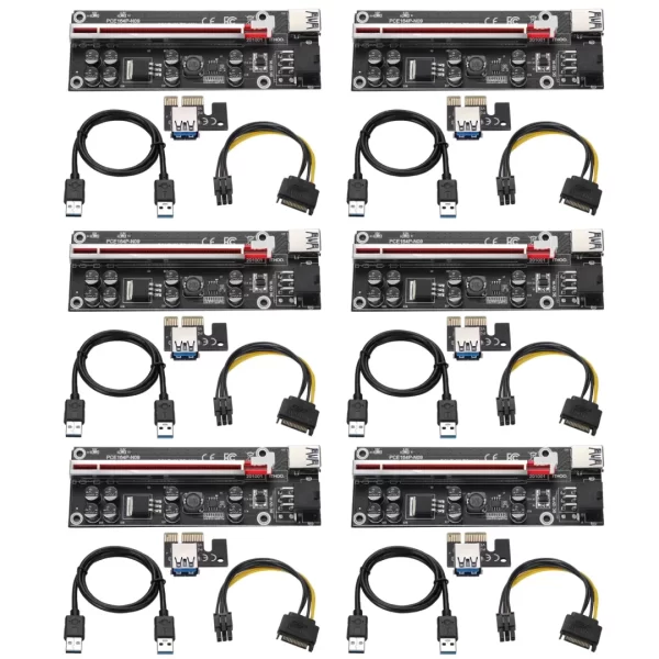 BEYIMEI PCI-E 1X to 16X Riser Card, with 0.6 m USB 3.0 Extension Cable & 6PIN SATA Power Cable - GPU Extender Riser Card - for Bitcoin Ethereum Mining ETH (VER009S,6 Pack)