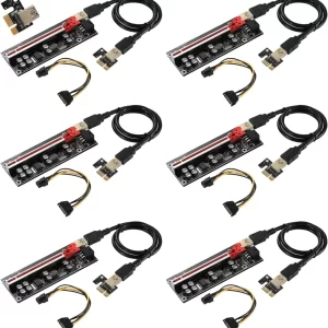 BEYIMEI VER009S-PLUS PCI-E 1X to 16X Riser Card,8 Solid Capacitors,6PIN SATA Power Cable,60cm USB 3.0 Extension Cable,Suitable for GPU Bitcoin Ethereum Mining (6Pack)