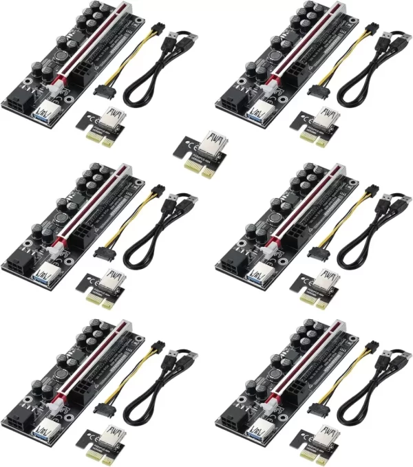 BEYIMEI PCI-E 1X to 16X Riser Card, for Bitcoin Ethereum Mining ETH,10 Capacitors,with 0.6 m USB 3.0 Extension Cable & 6PIN SATA Power Cable - GPU Extender Riser Card - (V011-PRO,6 Pack)