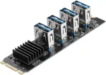BEYIMEI M.2 NVME to 4 Ports PCI-E 1X USB 3.0 Riser Card, M.2 B-Key PCI-E Interface for Bitcoin Miner Ethereum Mining