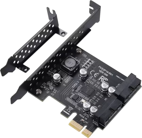 BEYIMEI PCIE 1X to 2 Port 19Pin Expansion Card, USB 3.2 GEN1 Super Speed 5Gbps PCI Express Card for Windows 10, 8.1, 8, 7, XP