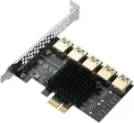 BEYIMEI PCI-E 1 to 5 Riser Card,PCI-E 1X to 5 PCI-E USB3.0 Adapter Multiplier Card,Pcie Splitter 1 to 5 PCIE Riser Card for Bitcoin Ethereum Mining