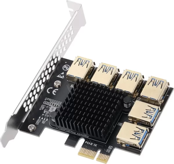 BEYIMEI PCI-E 1 to 6 Riser Card,PCI-E 1X to External 6 PCI-E USB 3.0 Adapter Multiplier Card,Riser Card for Bitcoin Mining
