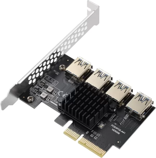 BEYIMEI PCI-E 4X to 4 PCI-Express 16X Slots Riser Card,PCI-E 4X to External 4 PCI-E USB 3.0 Adapter Multiplier Card for Bitcoin Mining
