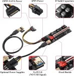 BEYIMEI VER009S-PLUS PCI-E 1X to 16X Riser Card,8 Solid Capacitors,6PIN SATA Power Cable,60cm USB 3.0 Extension Cable,Suitable for GPU Bitcoin Ethereum Mining (6Pack)