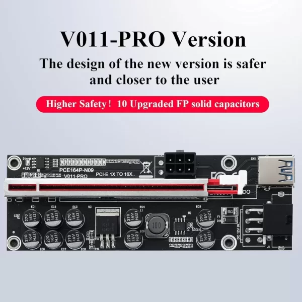 BEYIMEI PCI-E 1X to 16X Riser Card, for Bitcoin Ethereum Mining ETH,10 Capacitors,with 0.6 m USB 3.0 Extension Cable & 6PIN SATA Power Cable - GPU Extender Riser Card - (V011-PRO,6 Pack)