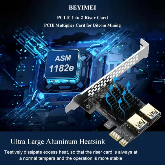 BEYIMEI PCI-E 1 to 2 Riser Card,Pcie Splitter 1 to 2 PCIE Riser Card,PCI-E 1X to External 2 PCI-E USB 3.0 Adapter Multiplier Card for Bitcoin Ethereum Mining