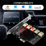 BEYIMEI PCI-E 1 to 5 Riser Card,PCI-E 1X to 5 PCI-E USB3.0 Adapter Multiplier Card,Pcie Splitter 1 to 5 PCIE Riser Card for Bitcoin Ethereum Mining