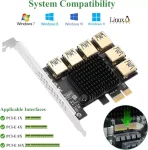 BEYIMEI PCI-E 1 to 6 Riser Card,PCI-E 1X to External 6 PCI-E USB 3.0 Adapter Multiplier Card,Riser Card for Bitcoin Mining