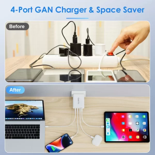 BEYIMEI 120W USB C Charger GaN,USB C Power Adapter PD3.0 4 Ports Multiple Charger with USB-C and USB-A,PPS/PD Power Adapter Compatible with MacBook Pro, iPad Pro,iPhone 14 Pro Max,Steam Deck etc