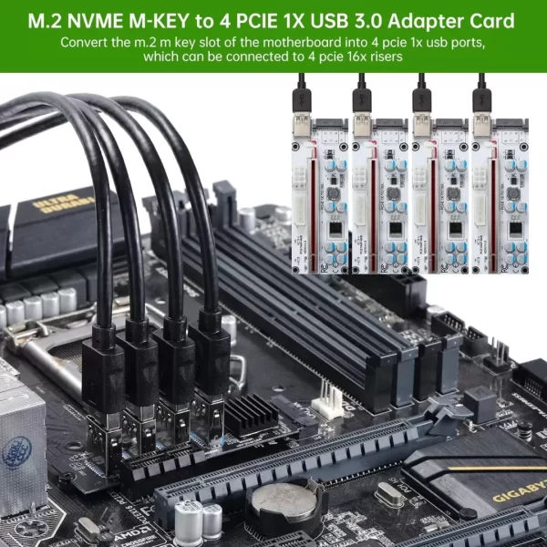 BEYIMEI M.2 NVME to 4 Ports PCI-E 1X USB 3.0 Riser Card, M.2 B-Key PCI-E Interface for Bitcoin Miner Ethereum Mining
