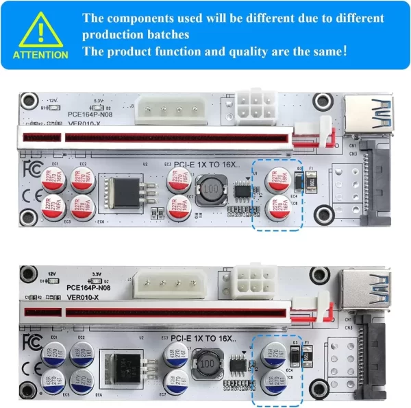 BEYIMEI PCI-E 1X to 16X Riser Card,GPU Riser Adapter Card,with 0.6 m USB 3.0 Extension Cable,6PIN / 4PIN / SATA Interface, for Bitcoin & Crypto Mining Ethereum Mining ETH(VER010-X, 6 Pack)